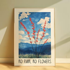 Inspirational Wall Art No Rain No Flowers Print Motivational Quote Poster Floral Nature Landscape Artwork Positive Affirmation Home Decor