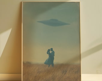 UFO Vintage Photography Print UFO Wall Art Printable Couple Poster For Apartment Print Retro Sci Fi Art Alien Poster Retro Printable Surreal