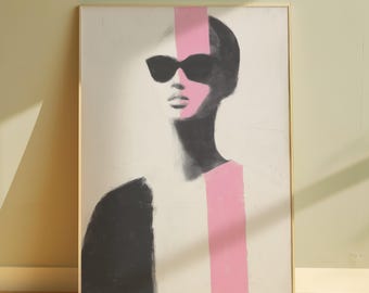 Pink Stripe Woman Portrait Wall Art Modern Fashion Wall Art Minimalist Abstract Printable Feminine Aesthetic Printable Gallery Wall Decor