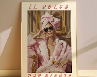 Cartel de Il Dolce Far Niente, arte de pared femenino rosa de moda (descarga digital)