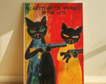 面白い猫のプリント壁アート猫の飼い主への猫好きへの贈り物ウェルカムポスター猫の絵画オリジナルペット壁アート動物印刷可能デジタル絵画