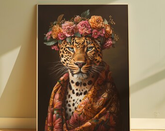 Animal Altered Art Print Maximalist Decor Home Animal Print Leopard Wall Art Botanical Poster Print Aesthetic Fashion Print