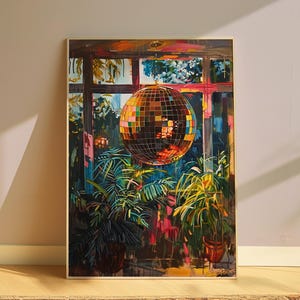 Stampa di palla da discoteca retrò, arte murale Art Déco anni '70 (download digitale)