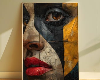 Abstract Woman Portrait Art Print, Modern Aesthetic Decor (Digital Download)