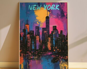 New York Abstract Skyline Painting, NYC Wall Art (Digital Download)