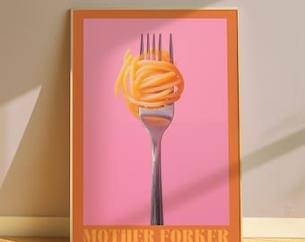 Kitchen Poster Pasta Wall Art Kitchen Quotes Print Art Food Print Pink Kitchen Wall Decor Fork Art Print Printable Kitchen Art For Home