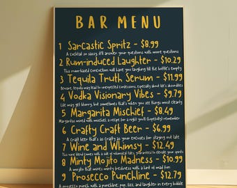 Funny Bar Menu Poster, Home Bar Decor (Digital Download)