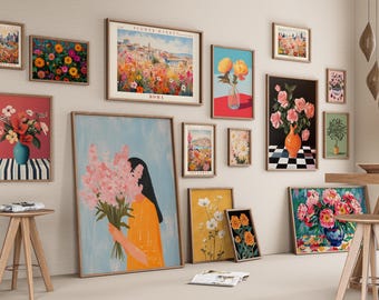 Set Of 200 Botanical Art Prints Flower Posters Girly Wall Decor Feminine Paintings Floral Aesthetic Wall Art Printable Flowers Gallery Print
