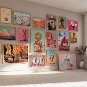 Set Of 200 Western Wall Art Prints Cowgirl Poster Print Girly Posters Cowboy Prints Desert Wall Art Western Prints Set Retro Cowboy Posters