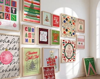 100 Christmas Gallery Prints Trendy Holiday Wall Art Cozy Christmas Art Xmas Posters Colorful Holiday Decor Winter Printable Original Art
