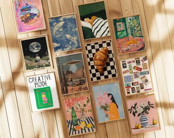 12 Gallery Wall Posters Colorful Aesthetic Art Print Set Trendy Prints For Wall Decor Eclectic Art Print Retro Posters Modern Wall Art