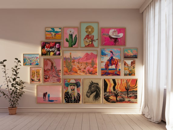 Set Of 70 Western Wall Art Cowgirl Poster Print Girly Posters Cowboy Prints Desert Wall Art Western Gallery Set Retro Cowboy Posters Digital