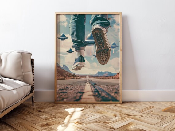 UFO Poster Retro UFO Wall Art Alien Abduction Surreal Art Print Sci Fi Poster Alien Wall Decor For Office Retro Poster Aesthetic Printable