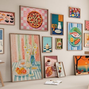 Set van 300 keukenmuurafdrukken Keukenposters voor wanddecoratie Eetkamerkunstafdrukken voedselmuurkunst Barwagenposters moderne afdrukbare kunst