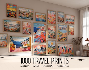 Set Of 1000 Travel Posters City Wall Art Cityscape Painting Travel Painting Aesthetic Room Decor Cities Print Landscape Painting Printable
