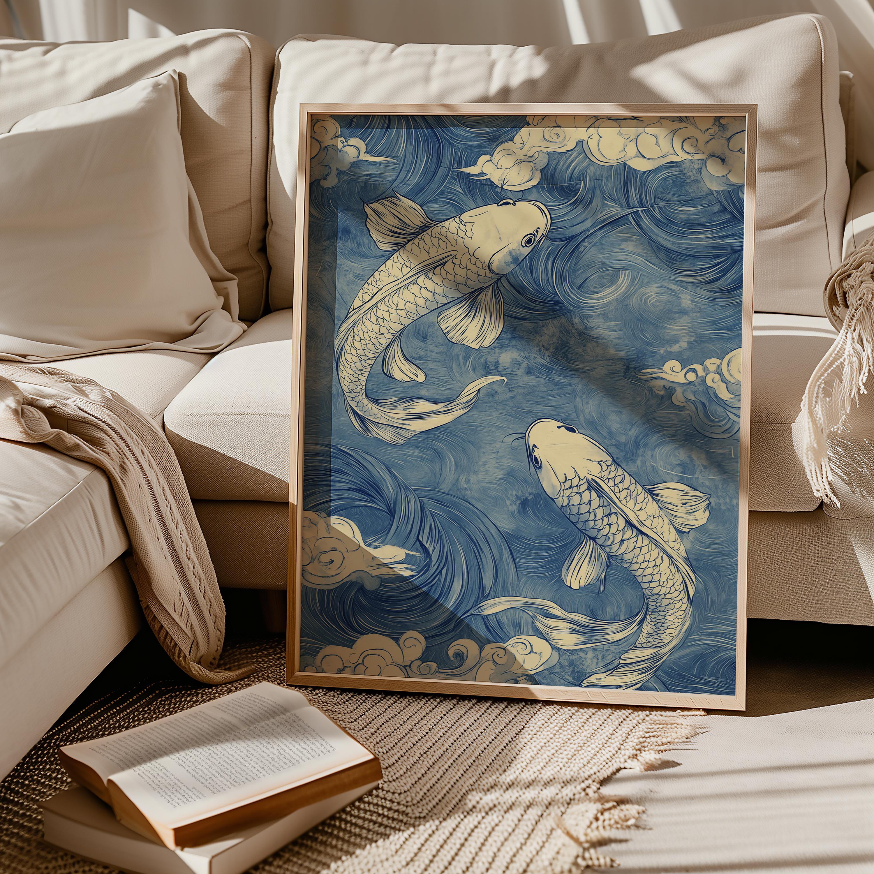 Japanese Poster Koi Fish Print Gallery Wall Decor Vintage Japanese ...