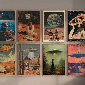 100 UFO Wall Art UFO Poster Print Alien Wall Art Sci Fi Poster Surreal Wall Print Retro UFO Art Alien Abduction Poster For Office Printable