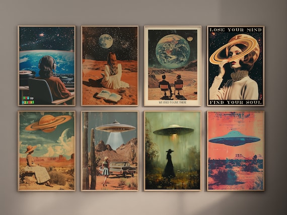 100 UFO Wall Art UFO Poster Print Alien Wall Art Sci Fi Poster Surreal Wall Print Retro UFO Art Alien Abduction Poster For Office Printable