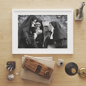 Nuns Poster, Black and White Art, Vintage Wall Art, Funny Wall Art, Printable Photo Decor, Cigarette Vintage Decor, Digital Download image 5