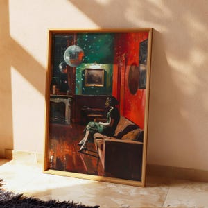 Moody Wall Art Luxury Painting Disco Ball Print Retro Wall Decor Vintage Gallery Wall Art 70s Poster Print Aesthetic Printable Wall Art image 2