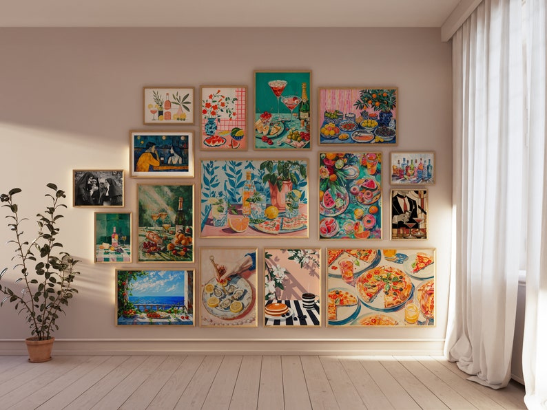 Set of 230 Kitchen Wall Art Bar Prints Food Wall Art Bar Cart Prints