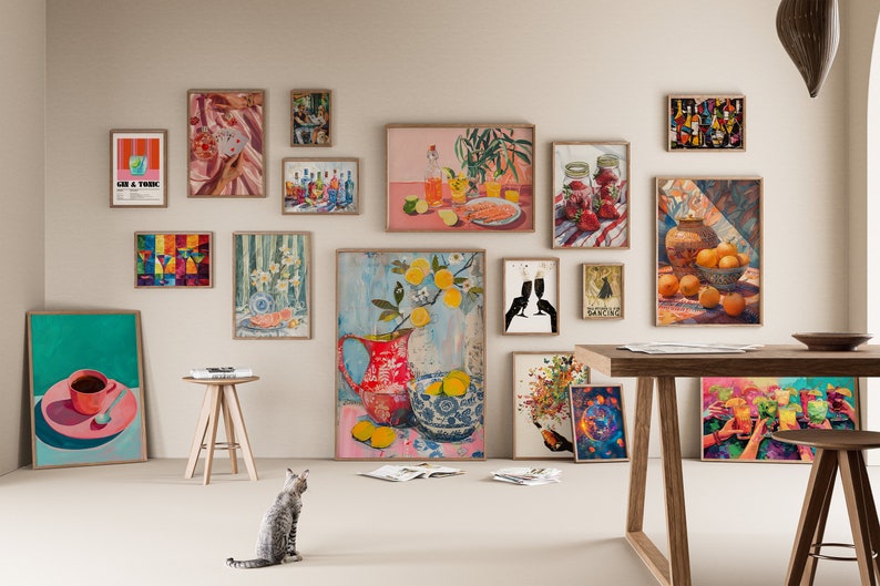 Set of 230 Kitchen Wall Art Bar Prints Food Wall Art Bar Cart Prints