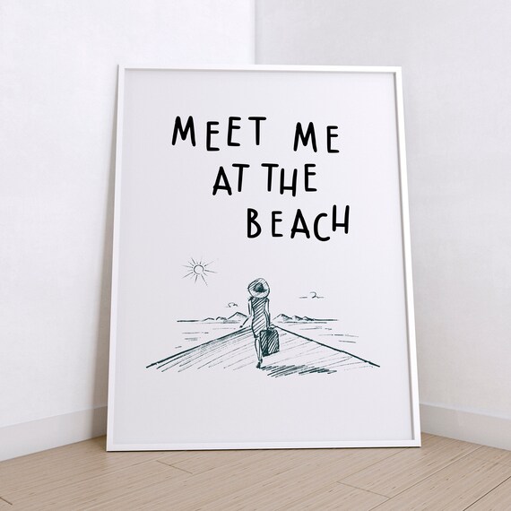 Beach Print Trendy Coastal, Meet Me At The Beach, Beach House Decor, Ocean Wall Art, Girly Print, Pcean Vibes, Digital Download