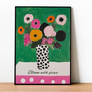 Decoración de pared botánica Bloom With Grace, impresión de flores, pintura estética dibujada a mano, póster botánico, impresión de jarrón de flores para decoración de pared, arte