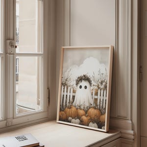 Cute Ghost Wall Art Halloween Poster Ghost Print Pumpkin Wall Art Trendy Halloween Painting Aesthetic Halloween Printable Wall Decor image 3