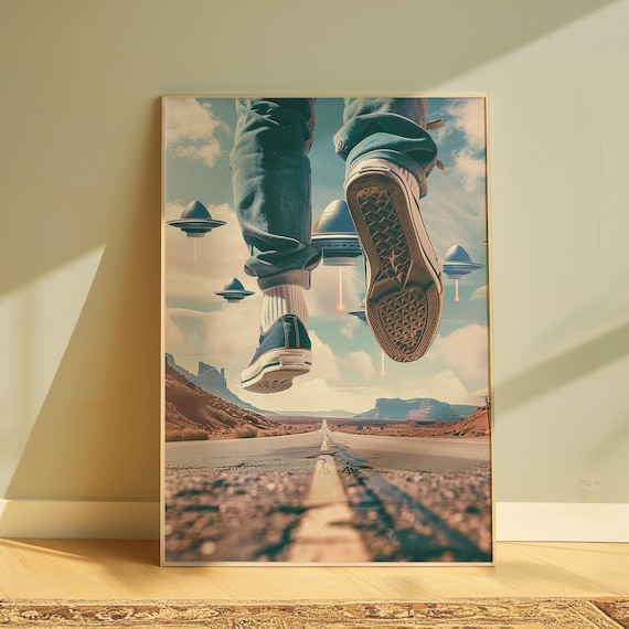 UFO Poster Retro UFO Wall Art Alien Abduction Surreal Art Print Sci Fi Poster Alien Wall Decor For Office Retro Poster Aesthetic Printable