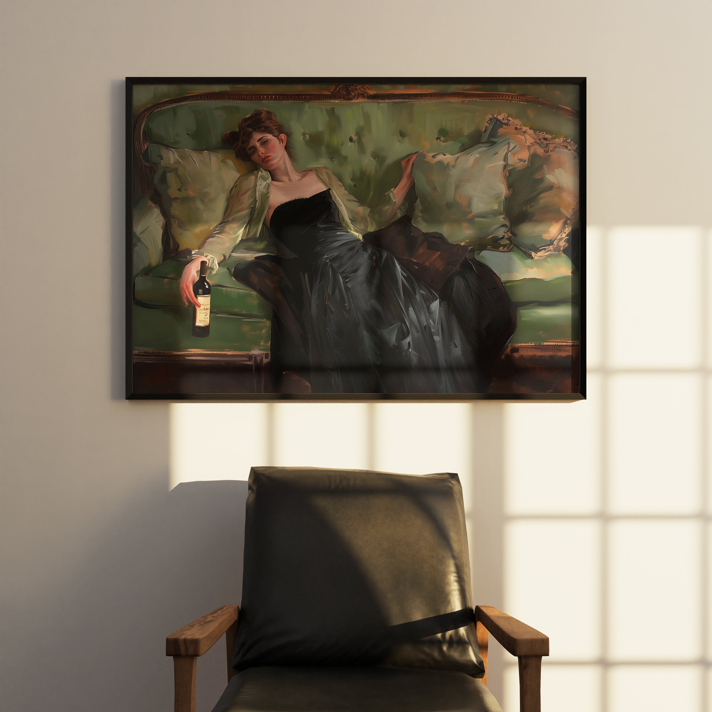 Decadent Young Woman Portrait Vintage Original Painting for Bar Poster ...