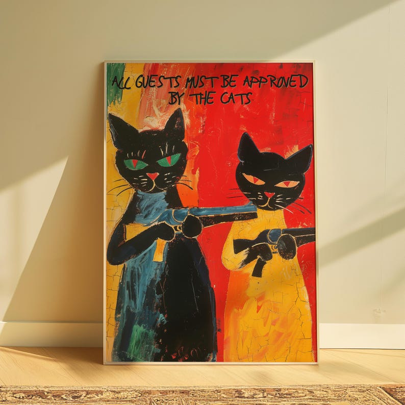 Funny Cat Print Wall Art Cat Owner Gift For Cat Lovers Welcome Poster Cat Painting Original Pet Wall Art Animal Printable Painting Digital image 1