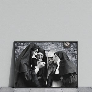 Nuns Poster, Black and White Art, Vintage Wall Art, Funny Wall Art, Printable Photo Decor, Cigarette Vintage Decor, Digital Download image 6