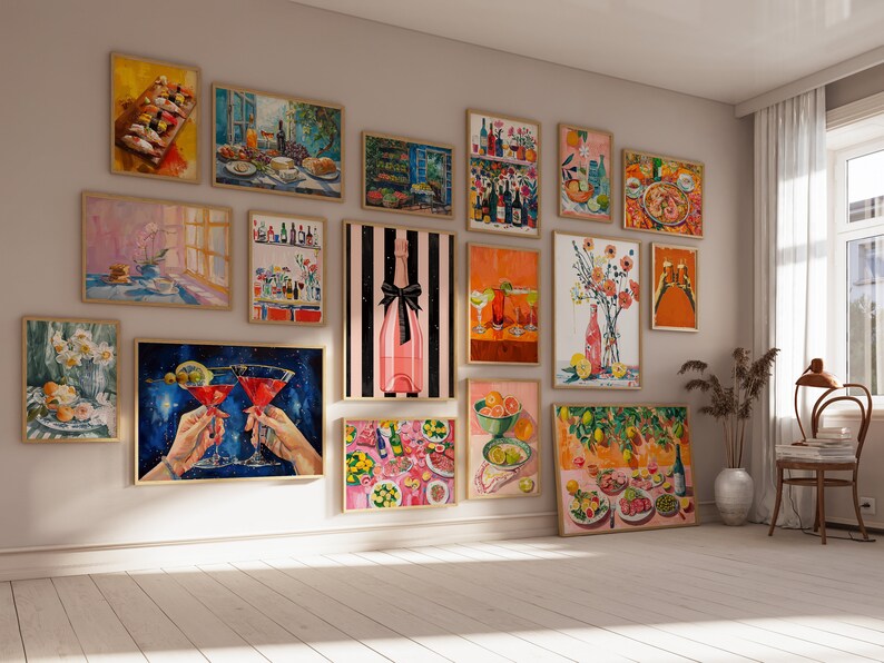 Set of 230 Kitchen Wall Art Bar Prints Food Wall Art Bar Cart Prints