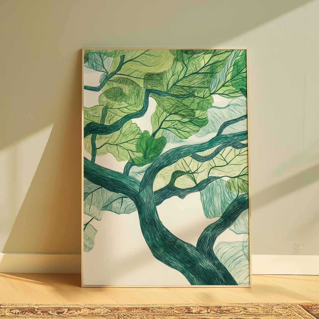 Gallery Detail: Hand Drawn Nature Inspired Botanical Wall Art Green Tree Canopy