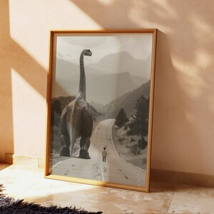 Mój najlepszy przyjaciel dinozaur sztuka ścienna do pokoju dziecięcego plakat do pokoju dziecięcego surrealistyczny wystrój ścienny plakat do pokoju dziecięcego vintage wydruk dinozaura plakat fotograficzny zdjęcie 2