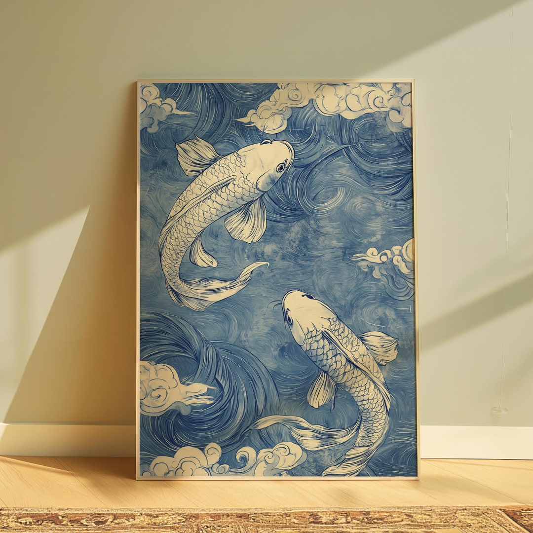 Japanese Poster Koi Fish Print Gallery Wall Decor Vintage Japanese ...