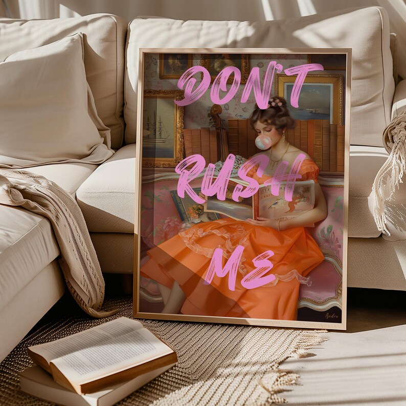 Vintage Altered Art Don't Rush Me Print Bubble Gum Poster Girly Wall Art Trendy Poster Aesthetic Painting Altered Art Printable Download image 3