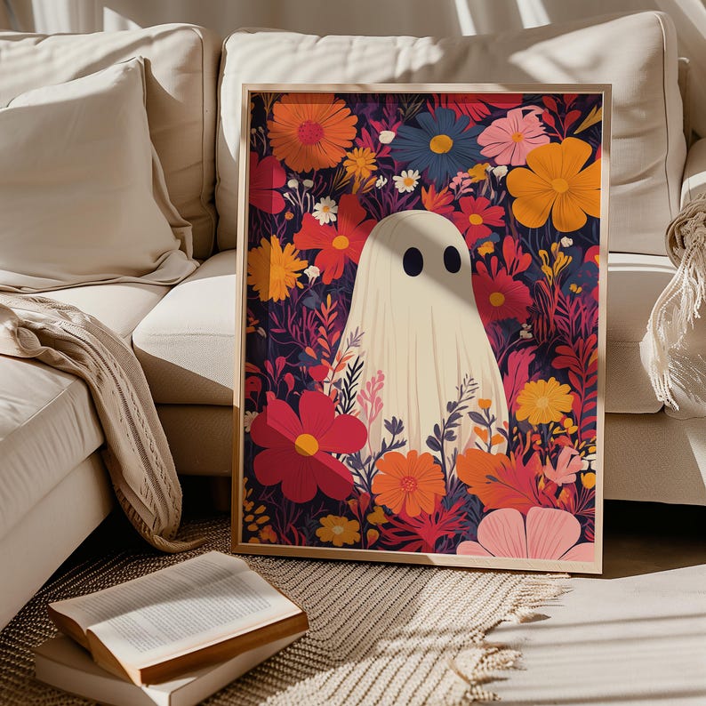 Ghost Posters Halloween Print Nursery Wall Art Funny Halloween Poster Cute Ghost Design Halloween Printable Poster Girly Wall Print Download image 2