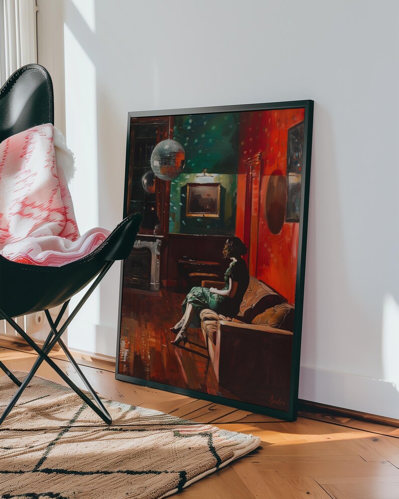 Moody Wall Art Luxury Painting Disco Ball Print Retro Wall Decor Vintage Gallery Wall Art 70s Poster Print Aesthetic Printable Wall Art image 7
