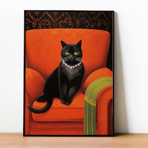Katze Wand Kunst Retro Poster für Katzenliebhaber Geschenk Druckbares Haustier Porträt Vintage Malerei Original Tier Kunstdruck Tier Poster Digitale Kunst