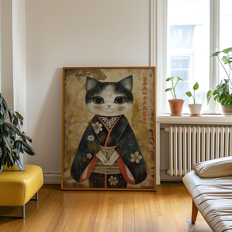 Japanese Cat Print Wall Art Japanese Cat Painting Cat Lover Gift Home ...