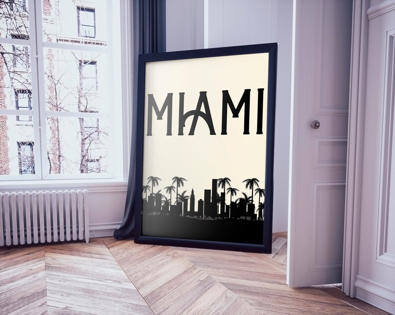 Minimalist Miami Wall Art, US Travel Posters, Aesthetic City Prints