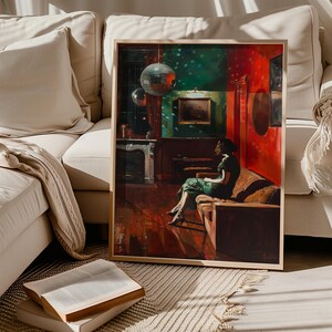 Moody Wall Art Luxury Painting Disco Ball Print Retro Wall Decor Vintage Gallery Wall Art 70s Poster Print Aesthetic Printable Wall Art image 3