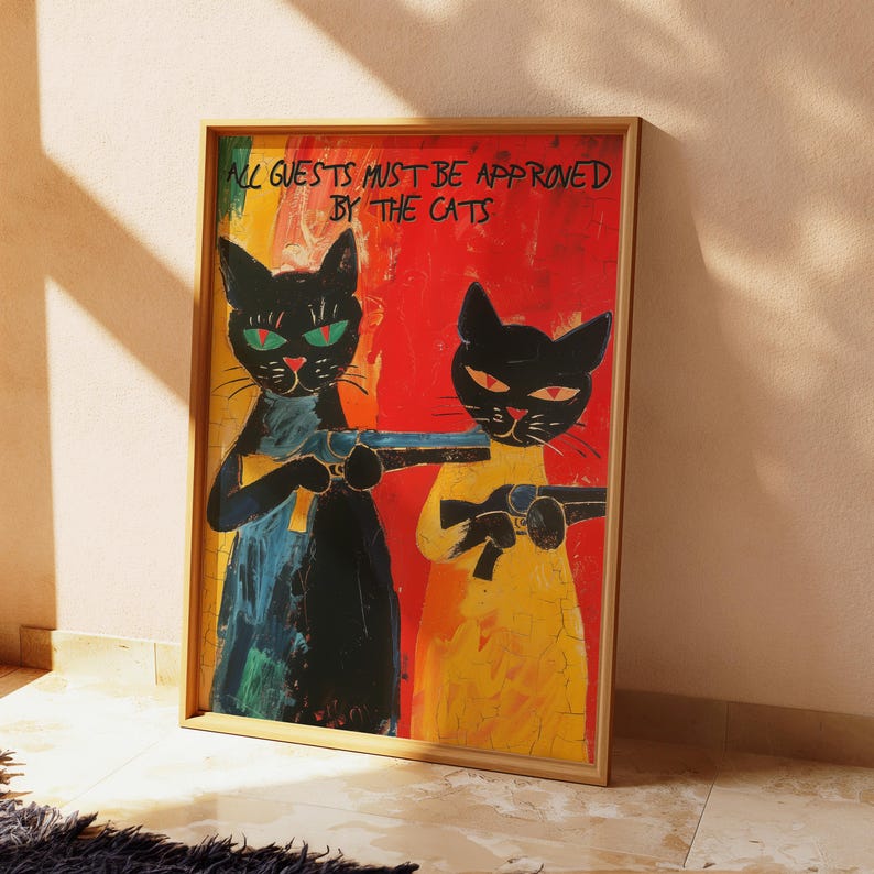 Funny Cat Print Wall Art Cat Owner Gift For Cat Lovers Welcome Poster Cat Painting Original Pet Wall Art Animal Printable Painting Digital image 2