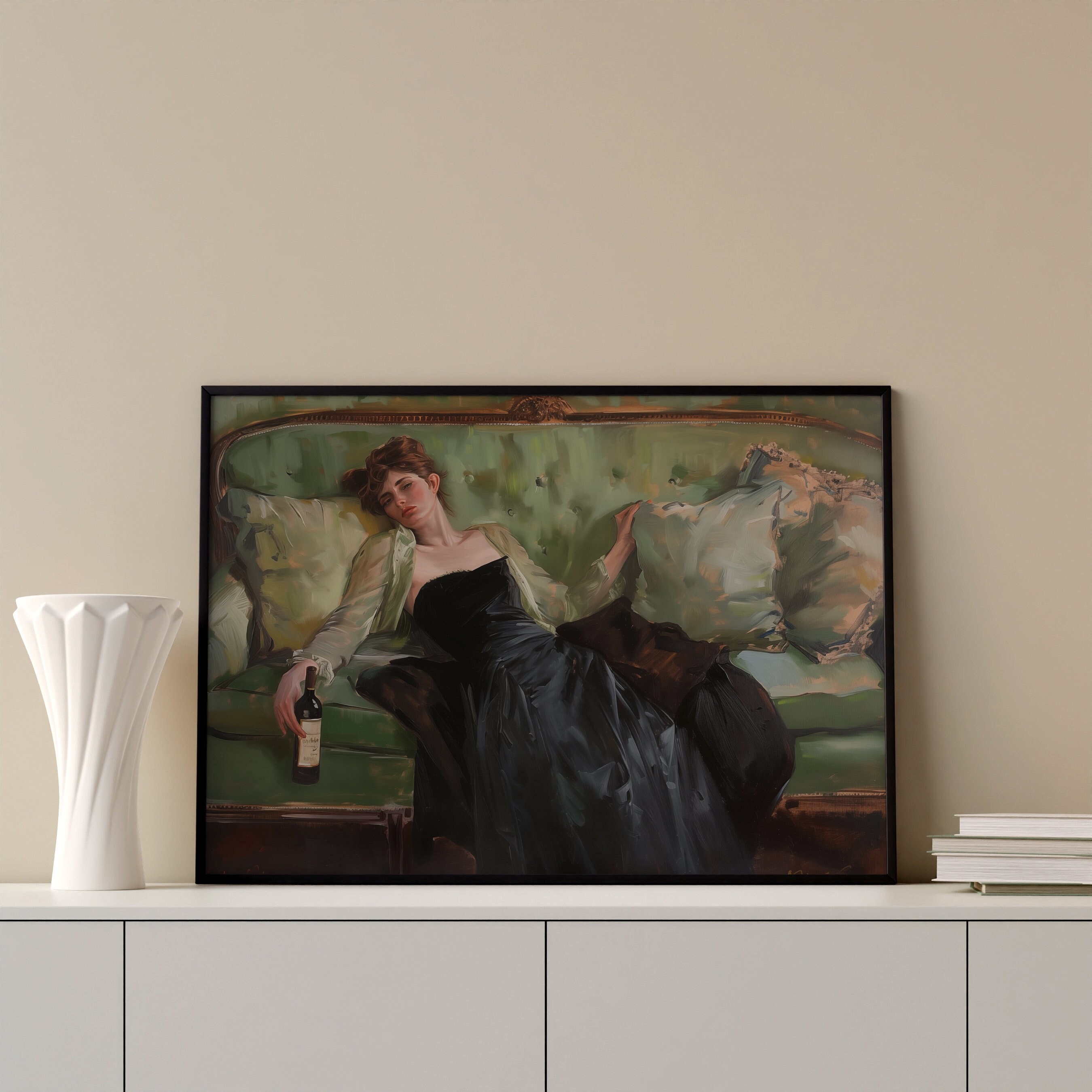 Decadent Young Woman Portrait Vintage Original Painting for Bar Poster ...