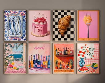 Kitchen Bar Poster Wall Art Kitchen Paintings Food Wall Prints Printable Kitchen Wall Decor Bar Cart Print Trendy Kitchen Art Print Set Of 8