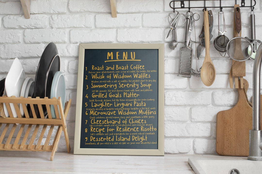 Funny Menu Kitchen Wall Decor, Kitchen Menu Life Rules, Typography ...