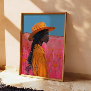 Black Cowgirl Art Print, Western Painting, Retro Decor (Digital Print) image 3