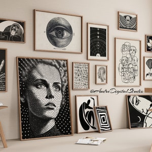500 carteles imprimibles de arte de pared en blanco y negro, decoración estética del hogar, decoración estética de la habitación, fotografía en blanco y negro, juego de pared de galería 1